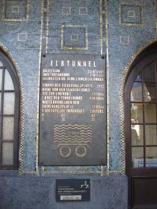 Entrance to the Elbtunnel giving stats about the tunnel.