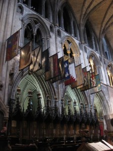 Flags above the choir stalls (note the helmets for the members of the Order of somethingorother).