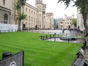 Tower Green - Where Anne Boleyn lost her head (note the new glass coffee table on the spot instead of the old wood block)