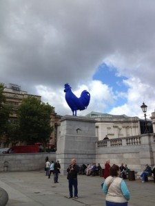 Random blue chicken sculpture in Trafalgar Square