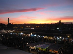 Jamaa el Fna square at sunset