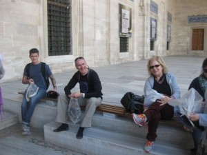 Taking our shoes off to visit the mosque