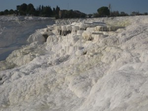 White travertine pools