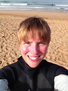 Me in my wetsuit (squinting in the sun - I'm not in pain!)