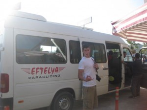 Getting in the van to go up the mountain.