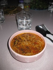 Hearty soup with noodles