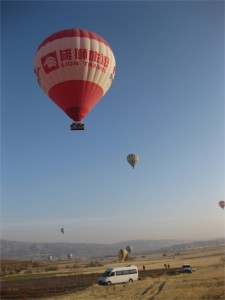 The truck coming with the trailer for the balloon to land on and the passenger van to take us back to town.