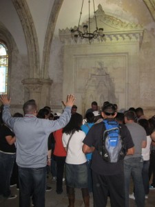 Religious group praying loudly 