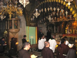 Mass being sung at the site of Christ's crucifixion