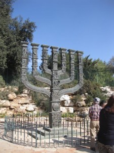 Menorah sculpture donated by Great Britain and France in thanks for Israel's assistance in the 1956 Suez Crisis in Egypt 