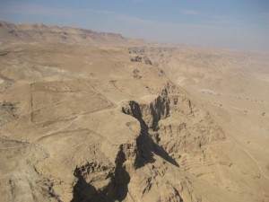 View from the top of Massada - the square on the left is the remains of one of the Roman camps