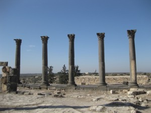 Black basalt stone columns at Gerada