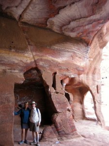 Inside one of the dwellings  - note the red and white stone.