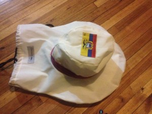 The specially shaped bag for carrying the hats.