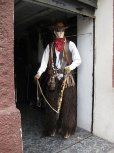 Fuzzy leather chaps are a specialty