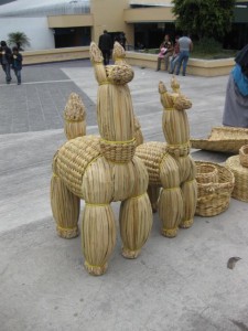 Straw llamas on sale at the market