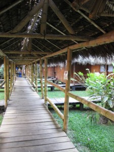 Raised walkway between cabins