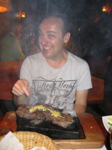 Vangelis enjoying his steak