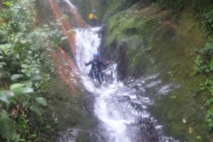 Sliding down a waterfall