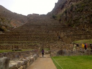 Climbing the terraces to get to the temple ruins above