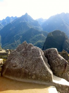 Stones that are part of the mountain mirror the other mountains behind adding to the sacredness of the space for the Incas