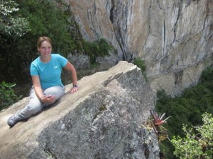 At Inca Bridge - the wooden logs in the background right are the bridge