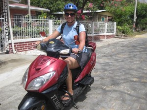 Learning to ride - they didn't have a helmet small enough for me so I ended up with a bicycle helmet)